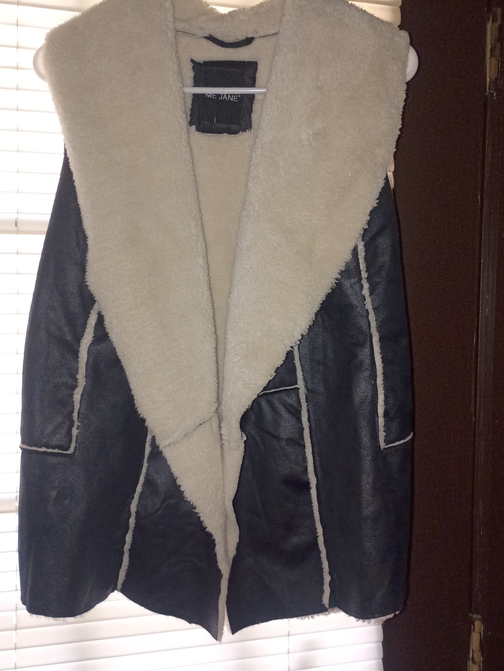 Me Jane Black Coat with Cream Shearling Shawl Collar